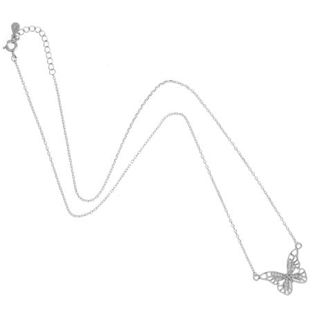 Stříbrný náhrdelník - motýl, čiré kulaté zirkony | Argento.cz