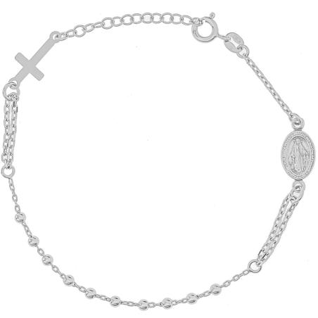 Stříbrný náramek růženec - 1 desítek, křížek, Zázračná medailka, délka 18 až 21 cm | Argento.cz