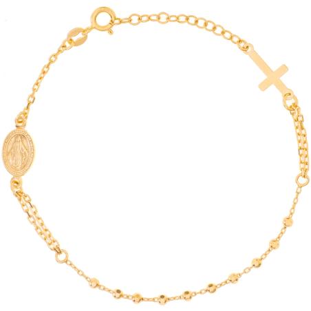 Pozlacený stříbrný náramek růženec - 1 desítek, křížek, Zázračná medailka, délka 18 až 21 cm | Argento.cz