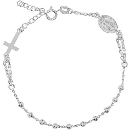 Stříbrný náramek růženec - 1 desítek, křížek, Zázračná medailka, délka 18 až 21 cm | Argento.cz