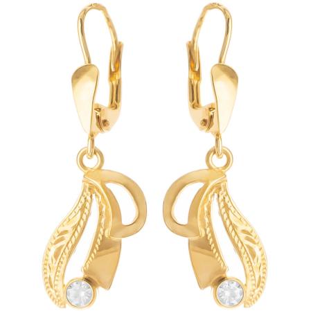 Pozlacené stříbrné náušnice - s ručním gravírem, čirý kulatý zirkon | Argento.cz