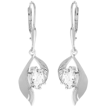 Stříbrné náušnice - s ručním gravírem, čirý oválný zirkon | Argento.cz