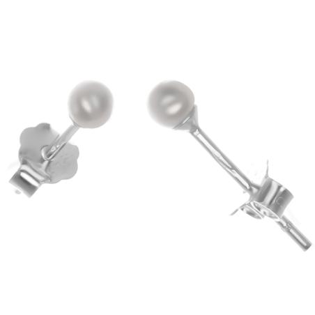 Stříbrné náušnice - bílá syntetická perla ve tvaru kuličky, průměr 3 mm | Argento.cz