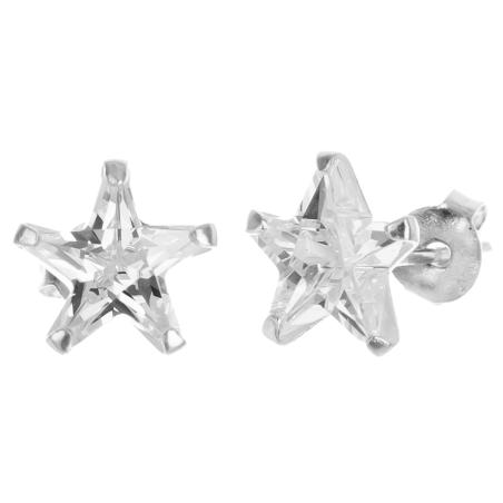 Stříbrné náušnice - hvězdička, čirý zirkon, velikost 9 mm | Argento.cz