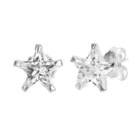 Stříbrné náušnice - hvězdička, čirý zirkon, velikost 7 mm | Argento.cz