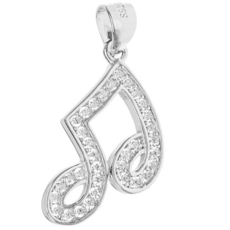 Stříbrný přívěsek - nota, čiré kulaté zirkony | Argento.cz
