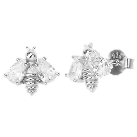 Stříbrné náušnice - včelka, čiré zirkony ve tvaru slzy | Argento.cz