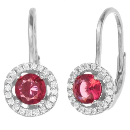 Stříbrné náušnice - červený kulatý zirkon, čiré kulaté zirkony | Argento.cz