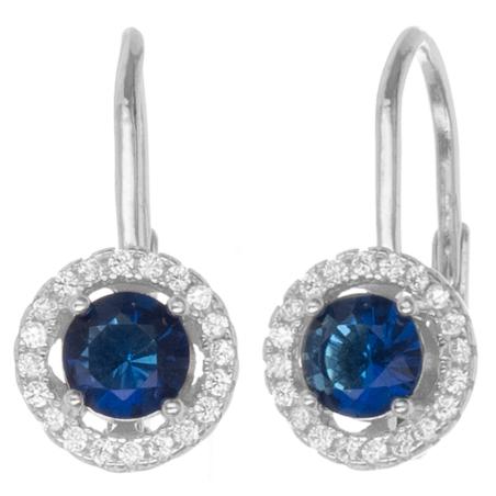 Stříbrné náušnice - modrý kulatý zirkon, čiré kulaté zirkony | Argento.cz
