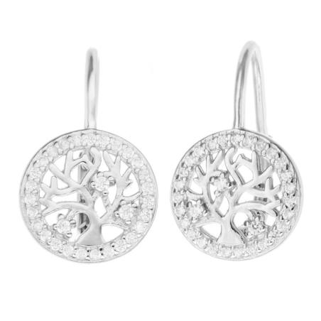 Stříbrné náušnice - strom života, čiré kulaté zirkony | Argento.cz