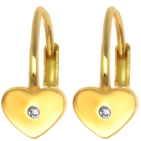 Pozlacené stříbrné náušnice - srdíčka, čirý kulatý zirkon | Argento.cz