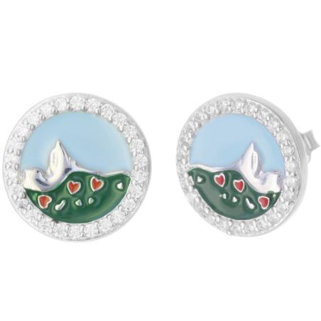 Stříbrné náušnice - hory, barevná glazura, čiré kulaté zirkony | Argento.cz