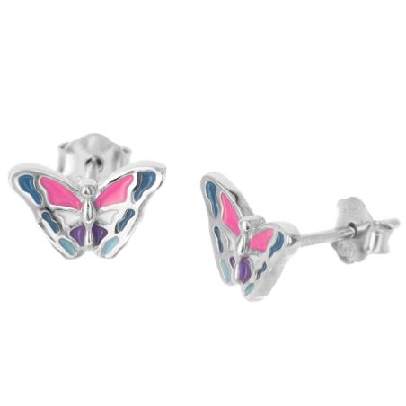 Stříbrné náušnice - motýl, barevná glazura | Argento.cz