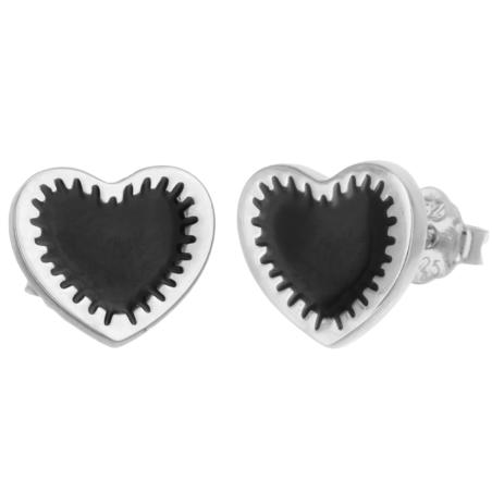 Stříbrné náušnice - srdíčka, černá glazura | Argento.cz
