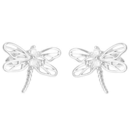 Stříbrné náušnice - vážka, čiré kulaté zirkony | Argento.cz