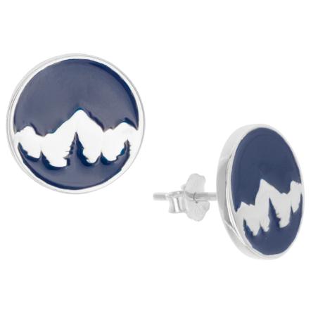 Stříbrné náušnice - hory, modrá glazura | Argento.cz
