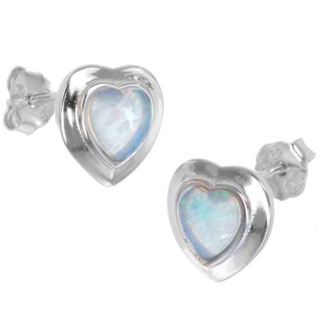 Stříbrné náušnice - srdíčka, bílý syntetický opál ve tvaru srdíčka | Argento.cz