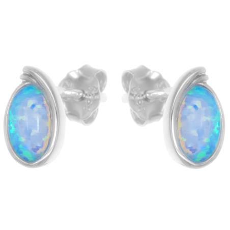 Stříbrné náušnice - bílý oválný syntetický opál | Argento.cz