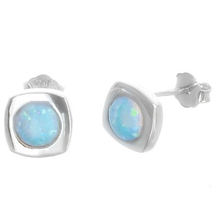 Stříbrné náušnice - bílý kulatý syntetický opál | Argento.cz