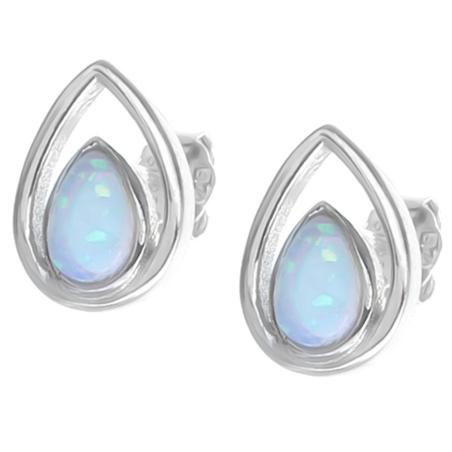 Stříbrné náušnice - bílý syntetický opál ve tvaru slzy | Argento.cz
