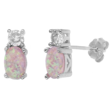 Stříbrné náušnice - oválný syntetický opál, čirý kulatý zirkon | Argento.cz