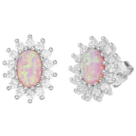 Stříbrné náušnice - oválný syntetický opál, čiré kulaté zirkony | Argento.cz