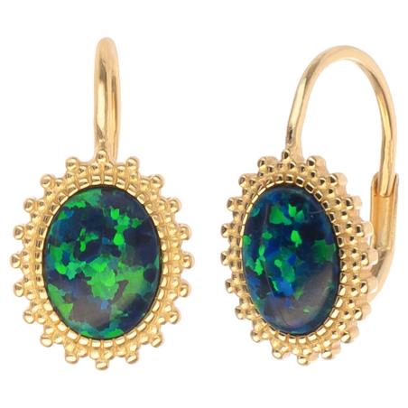Pozlacené stříbrné náušnice - zelený oválný syntetický opál | Argento.cz