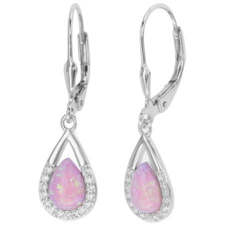 Stříbrné náušnice - syntetický opál ve tvaru slzy, čiré kulaté zirkony | Argento.cz