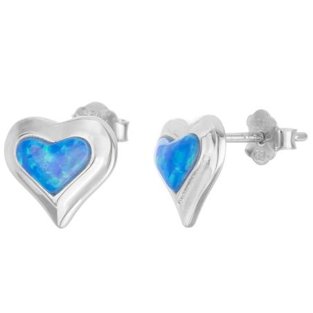 Stříbrné náušnice - srdíčka, modrý syntetický opál ve tvaru srdíčka | Argento.cz
