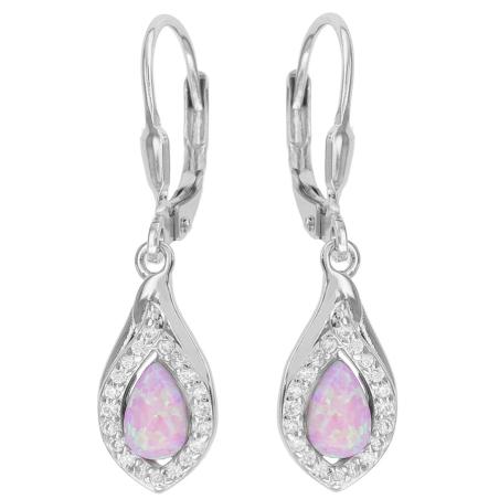 Stříbrné náušnice - syntetický opál ve tvaru slzy, čiré kulaté zirkony | Argento.cz