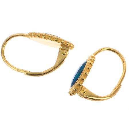 Pozlacené stříbrné náušnice - modrý oválný syntetický opál | Argento.cz