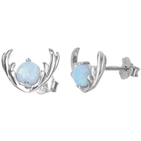 Stříbrné náušnice - andělské křídlo, bílý kulatý syntetický opál | Argento.cz