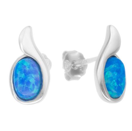 Stříbrné náušnice - modrý oválný syntetický opál | Argento.cz