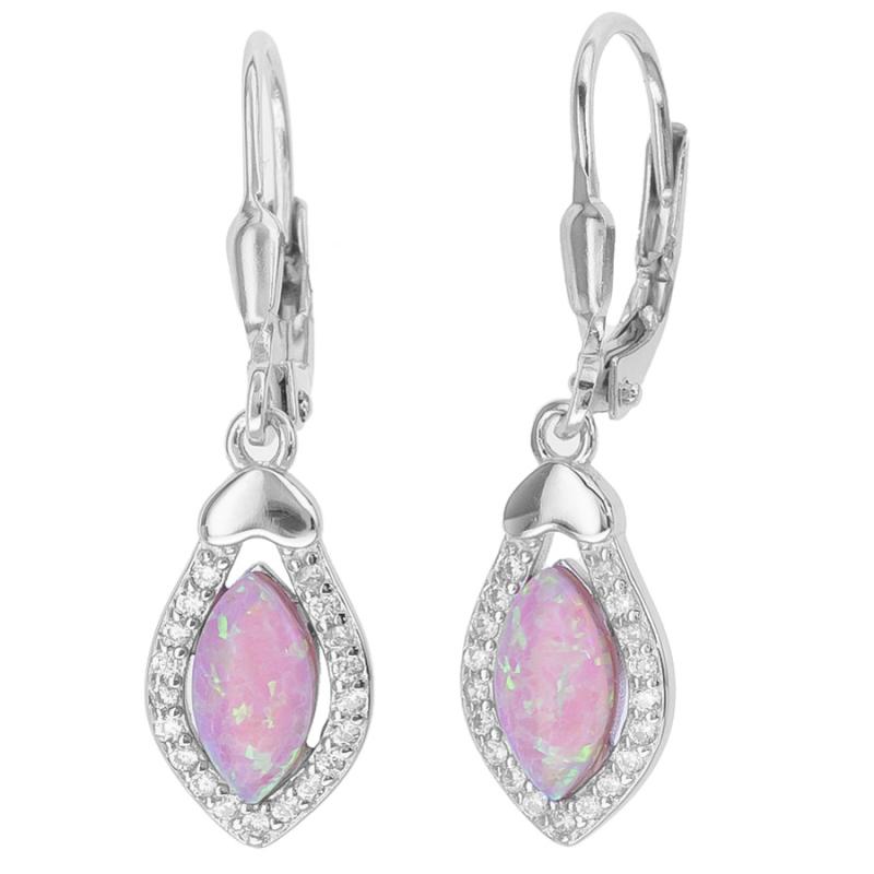 Stříbrné náušnice - syntetický opál ve tvaru zrnka, čiré kulaté zirkony | Argento.cz