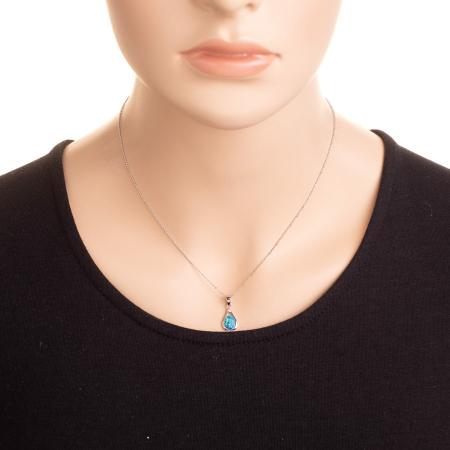 Stříbrný náhrdelník - modrý oválný syntetický opál, délka 43 až 46 cm | Argento.cz
