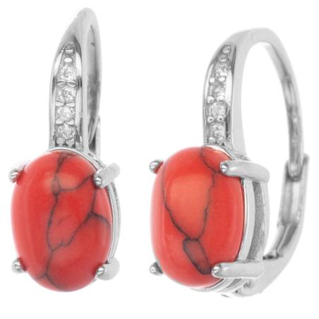 Stříbrné náušnice - přírodní kámen červený howlit | Argento.cz