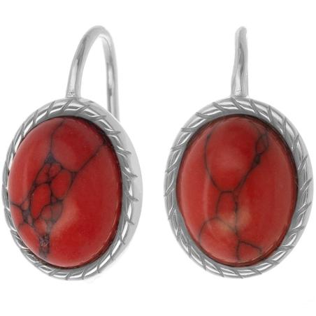 Stříbrné náušnice - přírodní kámen červený howlit | Argento.cz