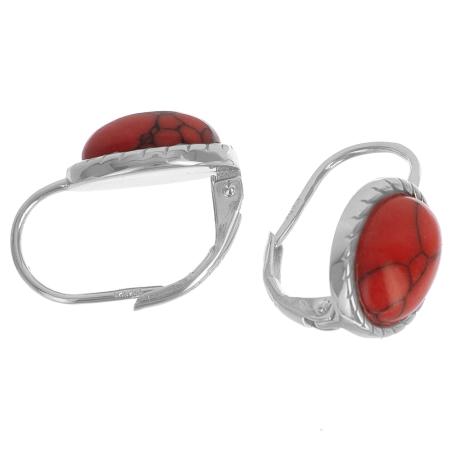 Stříbrné náušnice - přírodní kámen červený howlit | Argento.cz