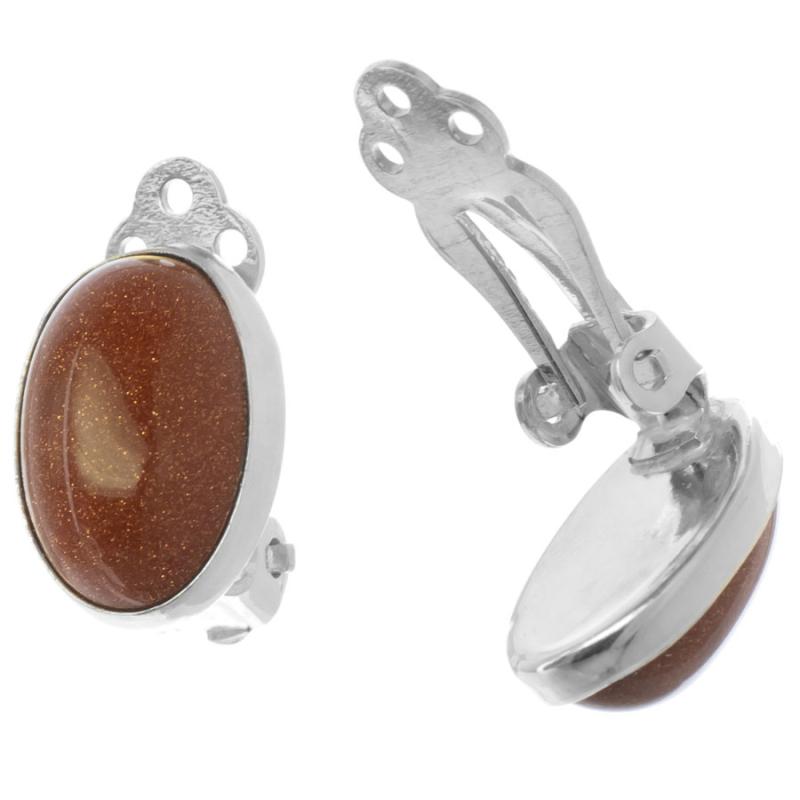 Stříbrné náušnice klipsy - syntetický kámen sluneční avanturín | Argento.cz