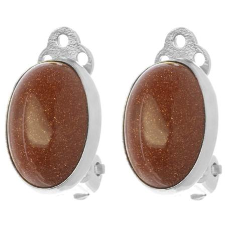 Stříbrné náušnice klipsy - syntetický kámen sluneční avanturín | Argento.cz