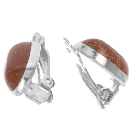 Stříbrné náušnice klipsy - syntetický kámen sluneční avanturín | Argento.cz