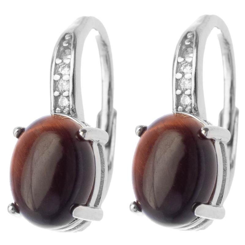 Stříbrné náušnice - přírodní kámen býčí oko | Argento.cz