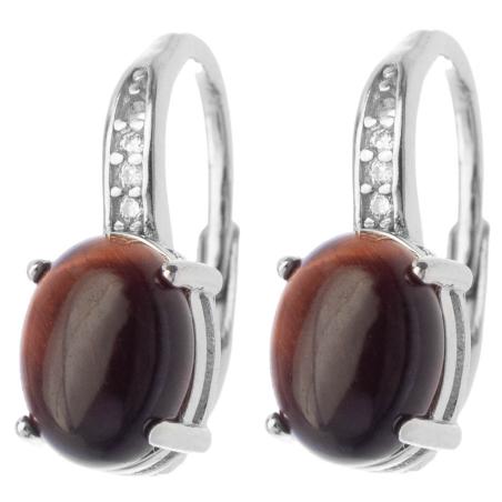 Stříbrné náušnice - přírodní kámen býčí oko | Argento.cz