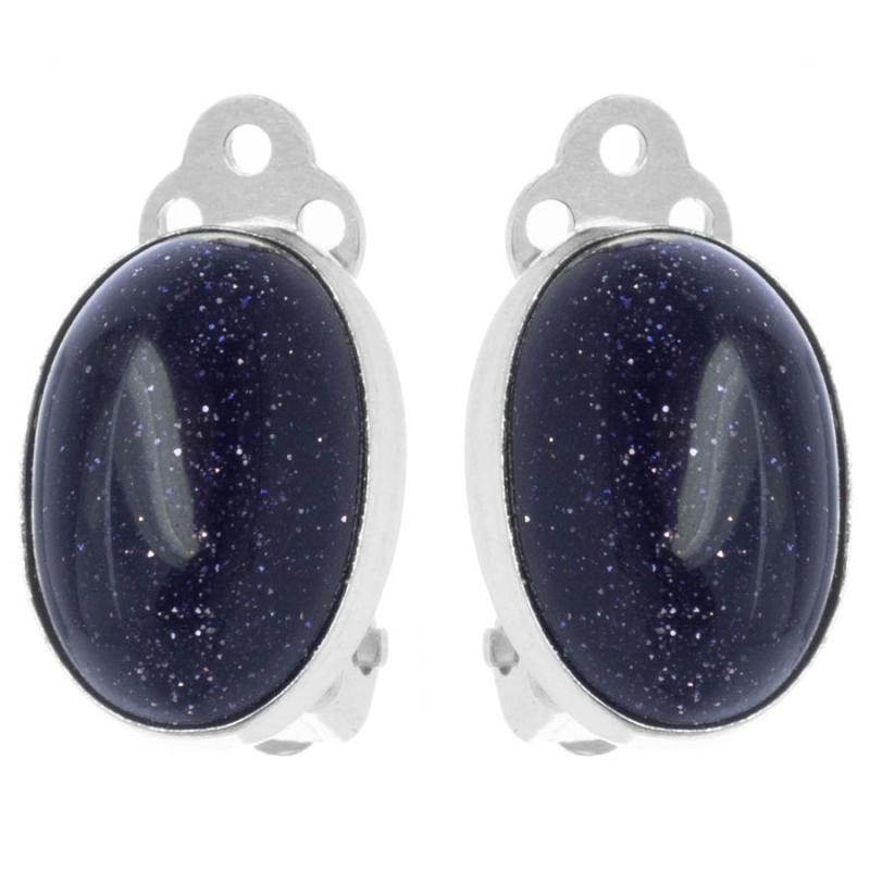 Stříbrné náušnice klipsy - syntetický kámen modrý avanturín | Argento.cz