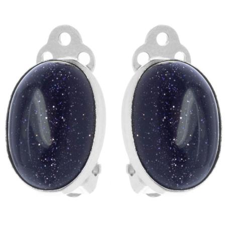 Stříbrné náušnice klipsy - syntetický kámen modrý avanturín | Argento.cz