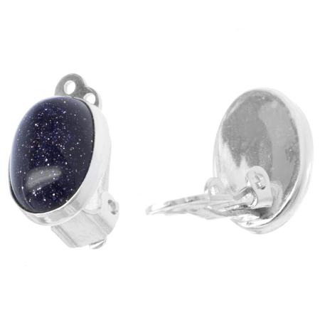 Stříbrné náušnice klipsy - syntetický kámen modrý avanturín | Argento.cz