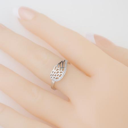 Stříbrný prsten - andělské křídlo, čiré kulaté zirkony | Argento.cz