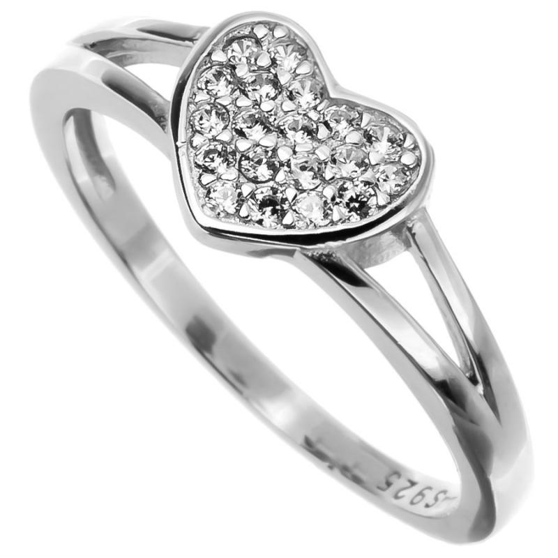 Stříbrný prsten - srdíčko, čiré kulaté zirkony | Argento.cz