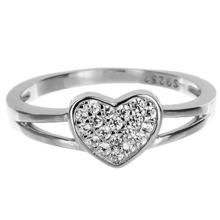 Stříbrný prsten - srdíčko, čiré kulaté zirkony | Argento.cz