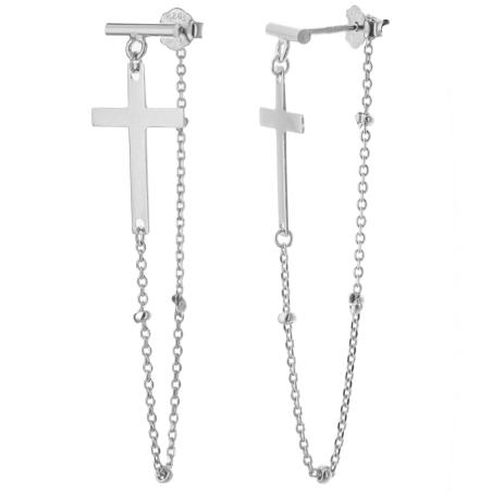 Stříbrné náušnice s řetízkem - křížek | Argento.cz